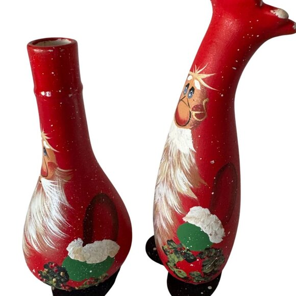 2 Santa Vases Handcrafted Whimsical 8 & 9" Hand Painted - Picture 4 of 6